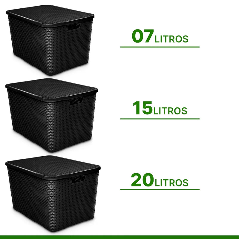 Kit 3 Caixa Organizadora Com Tampa 7L 15L 20L Chian